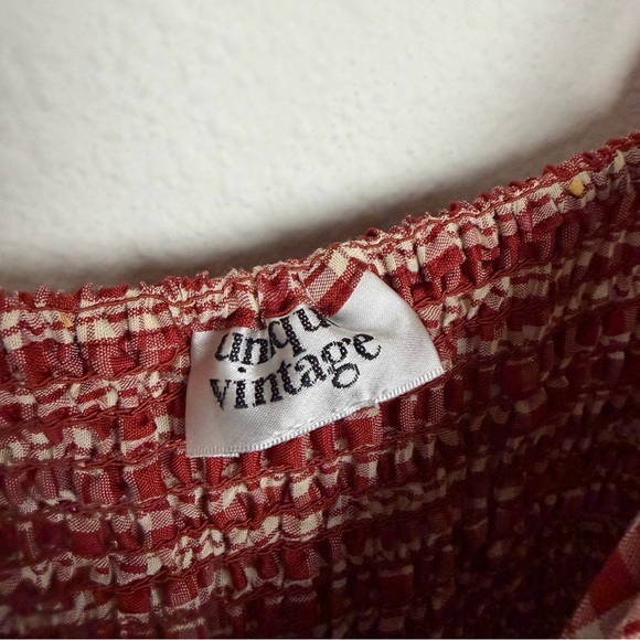 Unique Vintage Red beige Hearts Checkered Midi Dress sundress sz M gingham - Picture 5 of 10